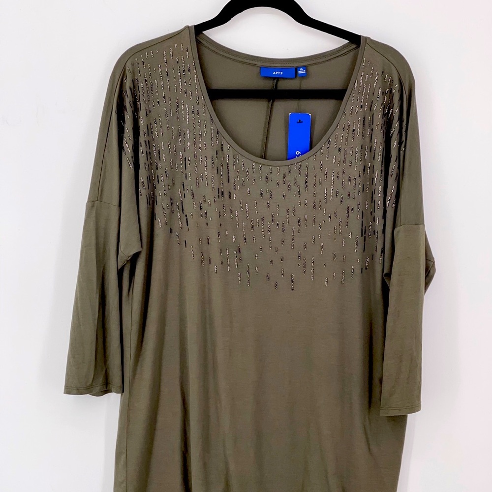 Apt 9 Olive Pullover Top 3/4” Sleeves XL